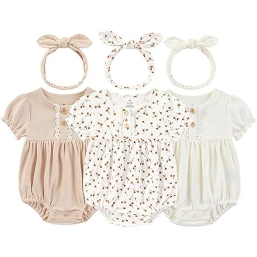 Baby Girl Outfit Cotton Bubble Romper Floral Dress Infant Girls Clothes 3-pack