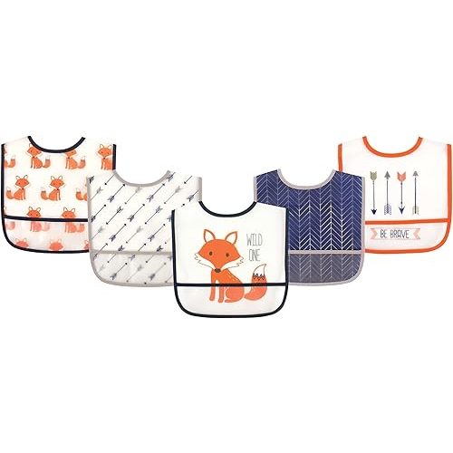 Hudson Baby Unisex Baby Waterproof PEVA Bibs, Fox, One Size