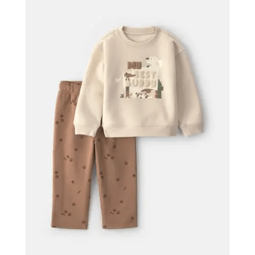 Toddler Boy 2-Piece 'My Best Buddy' Dog Fleece Sweatshirt & Pant Set - Cream/Brown | Carter's