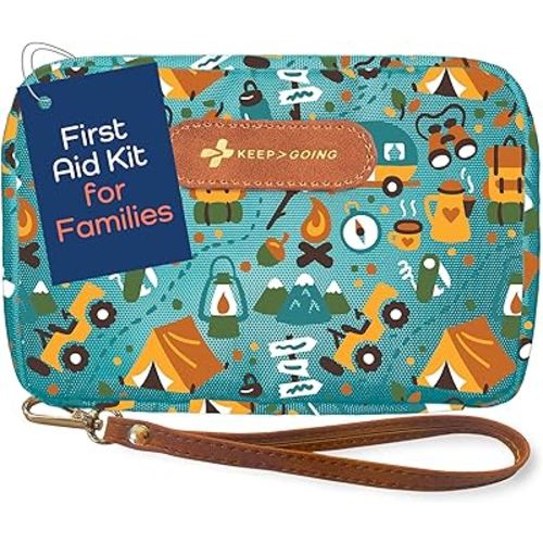 KeepGoing Travel First Aid Kit for Kids – 130 Pc. for Car, Home, Purse, Diaper Bag & Backpack with Latex-Free Bandages - Mini First Aid Kit Travel Size TSA-Approved
