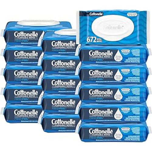 Cottonelle Fresh Feel Flushable Wet Wipes, Adult Wet Wipes, 16 Flip-Top Packs, 42 Wipes Per Pack (672 Total Wipes), Packaging May Vary