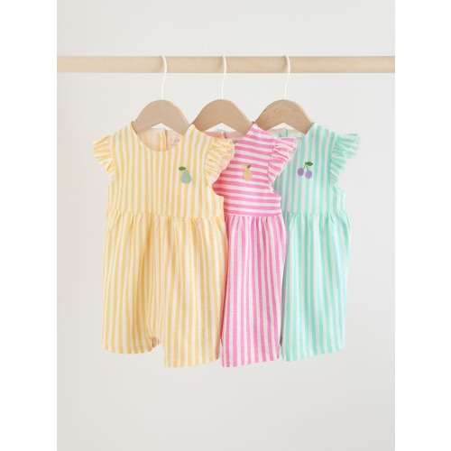 Multi Bright Colour Stripe 3 Pack Baby Rompers