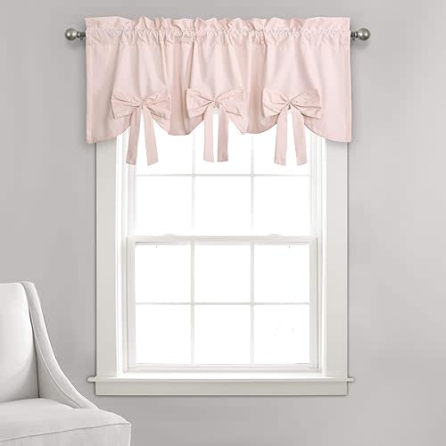 Lush Decor Melody Bow Valance Curtain 52" W x 18" L +3" Blush - Bow Curtains - Kitchen Valances for Windows - Coquette Valance Curtains for Bathroom