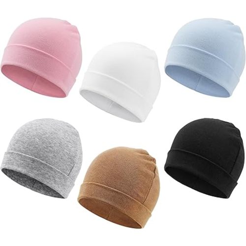 DRESHOW BQUBO 6 Pack Baby Newborn Hats Set for Unisex Infant Newborn Toddler Soft Beanie Hat for Boys Girls 0-24 Months
