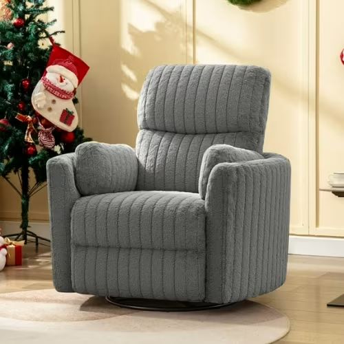 ATHOPE Powered Recliner Chair, Comfy Rocking Chair Nursery with USB Ports, Modern Velvet Swivel Glider Rocking Chair with High Back Deep Seat, for Living Room Small Space, Gray