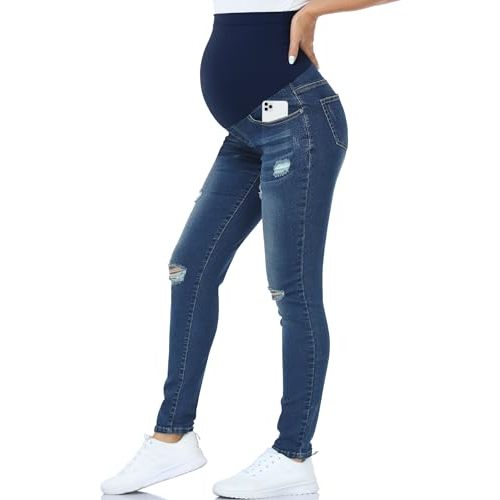 POSHGLAM Women's Maternity Jeans Over Belly Skinny Denim Jeggings Comfy Stretch Pregnancy Pants