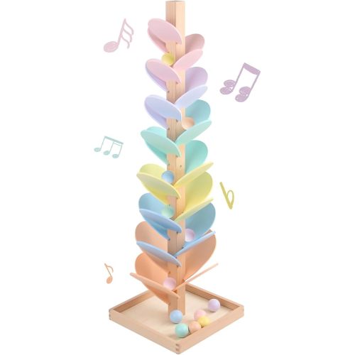 Marble Run Wooden Ball Drop Toys for 3-5 4-8 Wood Montessori Toys Music Tree for Toddlers Musical Game Learning Color Sorting Sensory Toys for Boys Girls 8-12 Gift (Height: 27.8in) (1.1in Balls)
