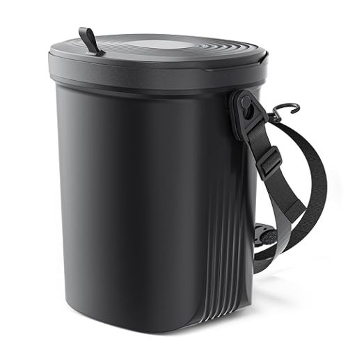 Waretary Car Trash Can with Lid, Leakproof Silicone, 2 Gallon, Black | Odor-Sealed Lid, Foldable, Durable & Easy to Clean, Adjustable Straps for Seats/Headrest, Fits SUV/Van/MPV/Truck