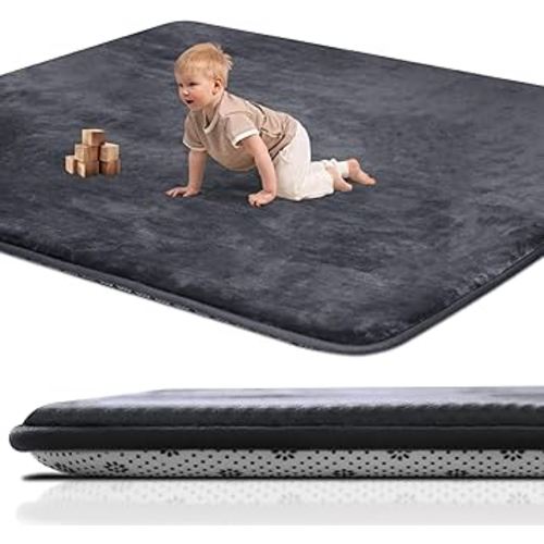 Large Thick Baby Play Mat for Floor,Padded Foam 59x79 Playpen Mat, Soft Support&Plush Feel Nursery Rug,Non Slip for Toddler,Infants,Kids Play,Yoga,Baby Crawling,Tummy Time (Dark Grey)