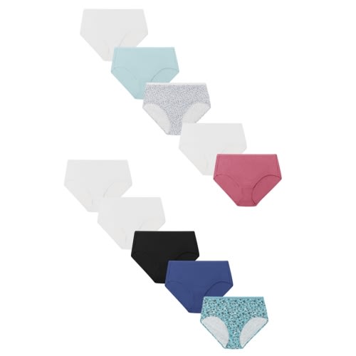 Hanes Just My Size Women's Cotton Brief Underwear, Assorted, 10-Pack (Plus Size)