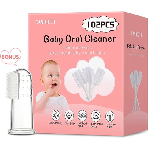 102PCS Baby Tongue Cleaner, Newborn Baby Oral Cleaner, Disposable Infant Gum Cleaner, Gauze Dental Care for 0-36 Months + 1 Finger Toothbrush with Case