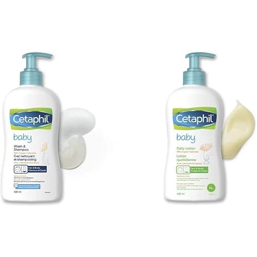 Cetaphil Baby Wash & Shampoo and Daily Lotion Bundle | Formulated with Organic Calendula|Dermatologist Tested & Pediatrician Recommended