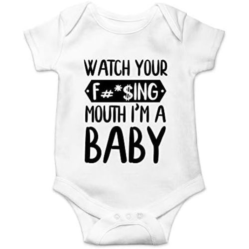 CBTwear Watch Your Mouth, I'm A Baby - Baby Clothes - Funny Newborn Bodysuit Outfits for Boys and Girls