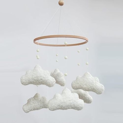 Cloud Mobile for Crib Boho Baby Mobile for Crib Bassinet Boucle Cloud Baby Crib Mobile for Girls Boys Neutral Nursery Mobiles