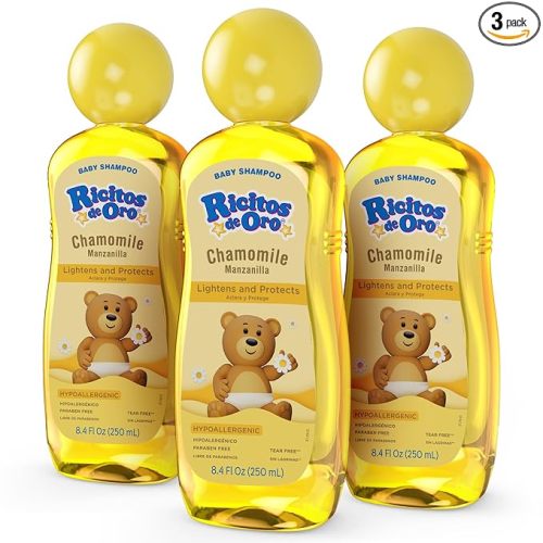 Ricitos de Oro Baby Shampoo with Chamomile – Gentle and Tear-Free Formula for Babies and Kids, Natural Lightening and Soft Conditioning Hair Care, Paraben-Free, Safe Daily Use, 8.4 fl oz, 3-Pack