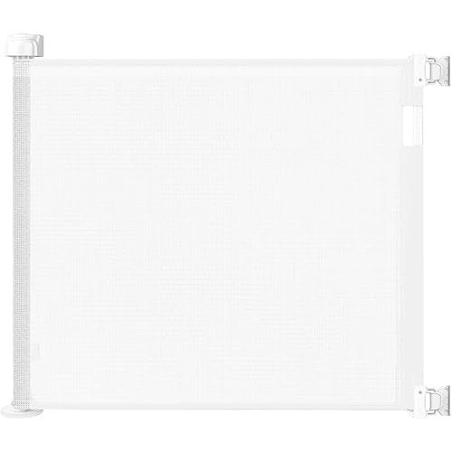 Retractable Baby Gate for Stairs – 33” Height, Expands up to 55” Width – Safety Gate for Infants, Toddlers, Dogs & Pets – Easy Install, Secure Closure, White Mesh Design for Indoor & Outdoor Use