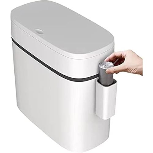 KLGO 12 Liter Slim Plastic Trash Can with Lid,2.6 Gallon Double Barrel Waste Basket,Rectangular Press Garbage Container Bin for Bathroom,Bedroom,Kitchen and Office,White (12 Liter)