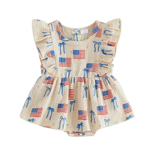 Ayalinggo Baby Girl 4th of July Outfits Newborn USA Bubble Smocked Romper Tutu Dress Ruffle American Flag Memorial Day Outfit