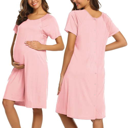 KISSGAL Women Maternity Nursing Nightgown with Button Short Sleeve Nursing Dress for Breastfeeding Labor and Delivery Gown for Hospital S-XXL