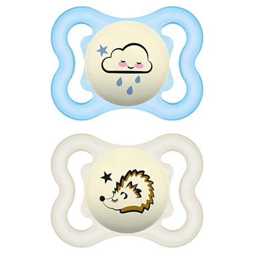 MAM Supreme Baby Pacifier, Newborns 0-6 Months, Developed with Orthodontists, Extra Air Flow for Sensitive Skin, Glows in The Dark, BPA-Free Silicone, Sterilizer Case, Pack of 2, Made in Europe