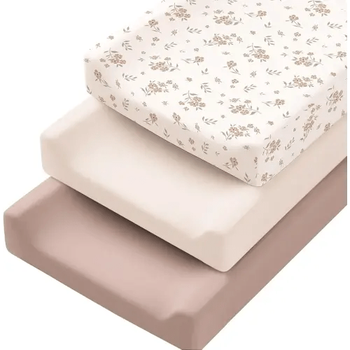 Konssy 3 Pack Stretchy Changing Pad Covers for Girl, Boy, Silky Soft Changing Table Cover, Breathable Baby Nursery Diaper Chang Pad Sheets (Blossom)