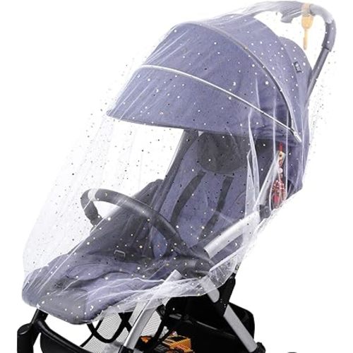 Stroller Mosquito Net, Universal Baby Bug Net with Gold Star Moon Design, Elastic Stretch Band for Bassinets Cribs