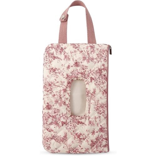 Quilted Baby Wipe Holder Floral Diaper Pouch Portable Quilted Wipes Bag for Car, Stroller (Pink 2)