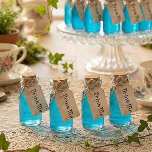 24 Set Wonderland Tea Party Favors Small Glass Bottle with Cork