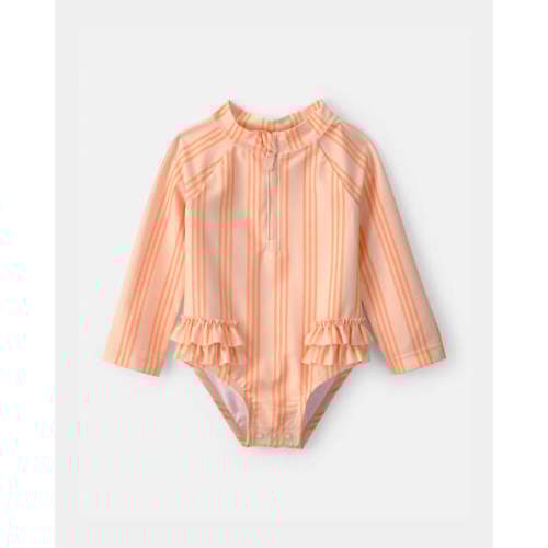 Baby Girl 1-Piece Striped Long-Sleeve Rashguard Swimsuit - Orange | Carter's