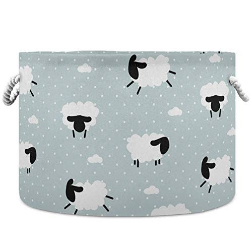 visesunny Cute White Sheep Animal Dot Grey Collapsible Large Capacity Basket Storage Bin with Durable Cotton Handles, Home Organizer Solution for Office, Bedroom, Closet, Toys, Laundry