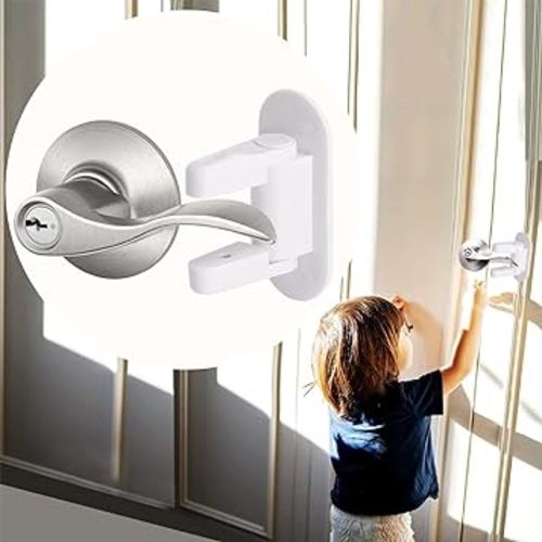 Childproof Door Lever Lock (2 Pack) Prevents Toddlers Pets From Opening Doors, Door Handle Lock for Babyproofing, Durable Safe ABS Material Strong Adhesive, No Drill Tool Needed Easy to Install