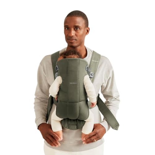 BabyBjörn Baby Carrier Mini, Woven, Dark Green | Newborn Carrier (7-15 lbs), Ergonomic, Easy-to-Use