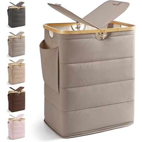 MIZATTO 2 Section Laundry Hamper with Lid, 140L Quilted Puffer Basket