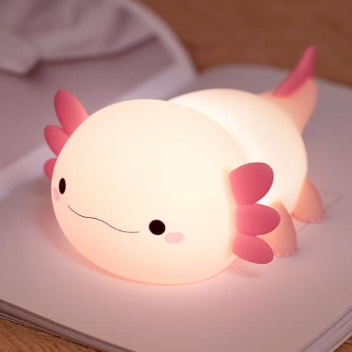 Axolotl Night Light for Kids, Cute Axolotl Lamp Silicone Baby Nursery Night Lamp, Dimmable Squishy Touch Bedside Lamps, Adorable Rechargeable Animal Lamps Gifts Kawaii Room Decor for Kids Girls Boys