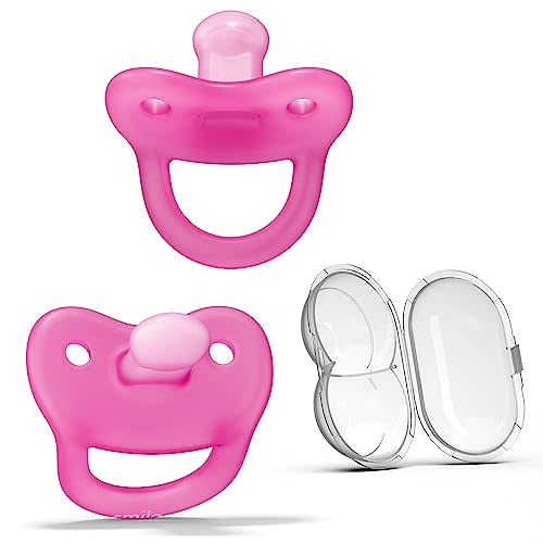 Smilo Newborn Baby Pacifier with Sterilization Box - 2 Pack of Orthodontic Pacifiers for Babies from 0-2 Months - Expands to Support The Palate During Soothing - BPA-Free - Pink