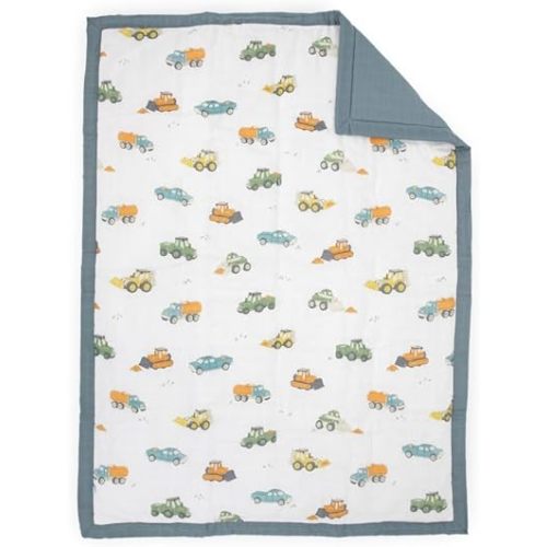 Little Unicorn Lofty Comforter Blanket | Super Soft & Breathable Muslin Fabric| Great for Play & Bedtime Blanket (Work Trucks)