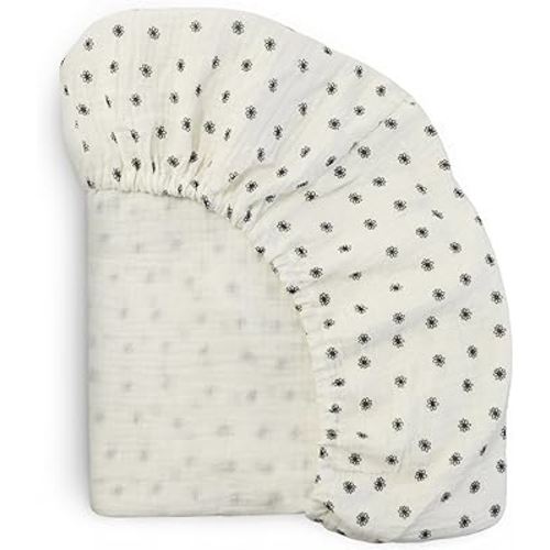 mushie Extra Soft Muslin Fitted Crib Sheet | 192 Thread Count | 28"x 52" (Black Daisy)