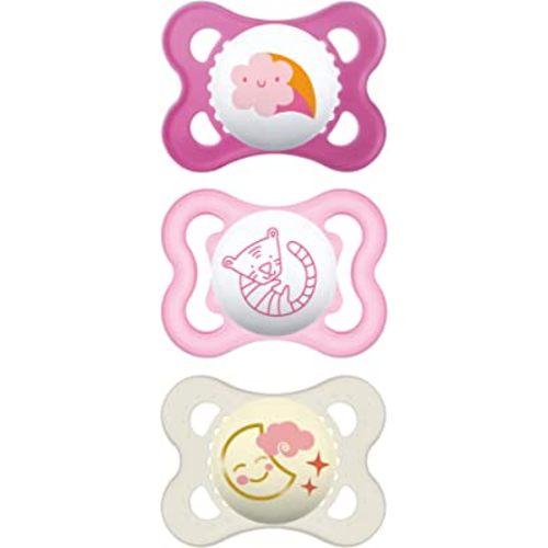 MAM Variety Pack Baby Pacifier, Includes 3 Types of Pacifiers, Nipple Shape Helps Promote Healthy Oral Development, 0-6 Months, Girl, 3 Count (Pack of 1)