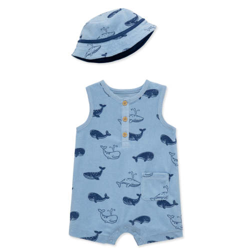 Whales Terry Romper & Hat