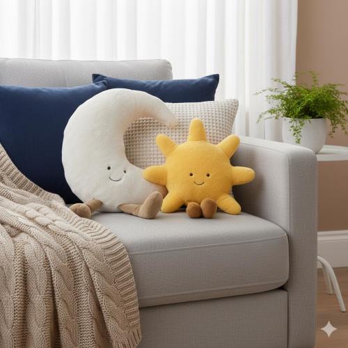 Sun  Moon Plush Set – Kawaii Celestial Pillow Toys, Nursery & Baby Shower Gift