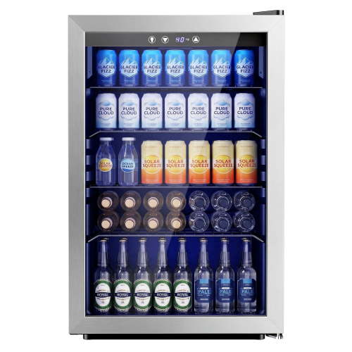 Simzlife 150 Can Beverage Refrigerator Cooler, 4.5 Cu.Ft Drink Fridge for Soda Wine Beer, Adjustable Temperature Control for Home Office,Silver