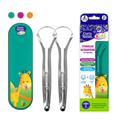 Kids Tongue Scraper (2-Pack) with Travel Case (color may vary)