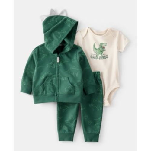 Baby Boys Cotton Dinosaur Little Jacket, Bodysuit & Pants, 3 Piece Set