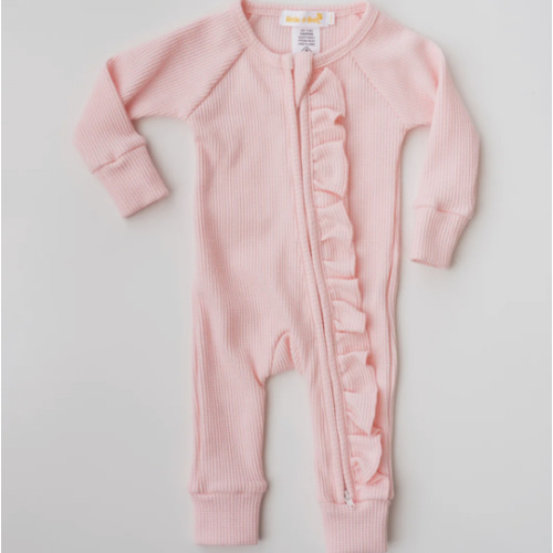 Frill Zip Romper | Baby Pink Waffle