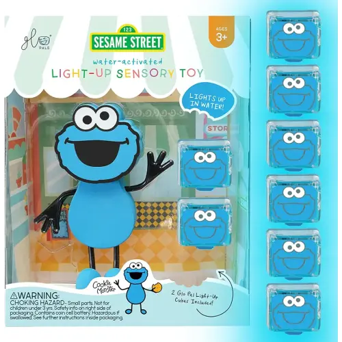 Glo Pals x Sesame Street Water-Activated Light-Up Cubes for Sensory Play (Cookie Monster - Cubes with Character)