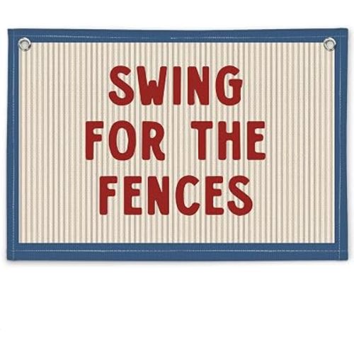 Sports Nursery Decor Vintage Baseball Canvas Banner, Playroom Boys Room Inspirational Kids Room Decor, Sports Nursery Classroom Wall Hanging Linen Banner, Swing For The Fences 30X20inch