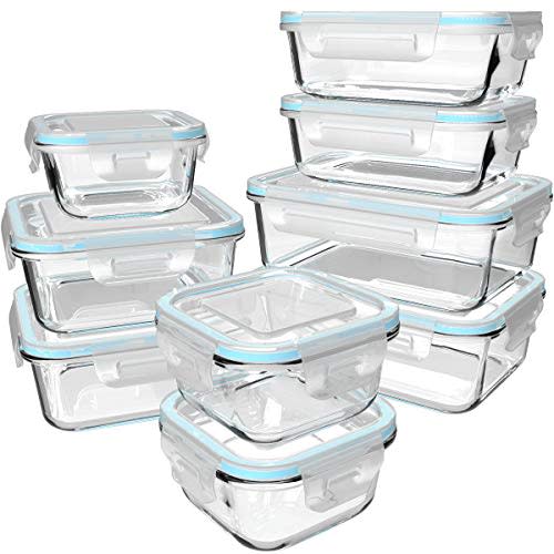 S SALIENT 18 Piece Glass Food Storage Containers with Lids, Glass Meal Prep Containers, food storage Containers for Food Storage with Lids, BPA Free & Leak Proof (9 lids & 9 Containers)