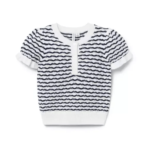 Girl Freshwater Pearl Stripe Wavy Striped Pointelle Sweater Top by Janie and Jack