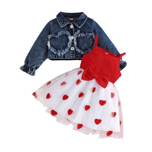 Baby Girl Summer Outfits Tulle Dress Sleeveless And Puff Sleeve Denim Jacket Baby Girl Clothes Set