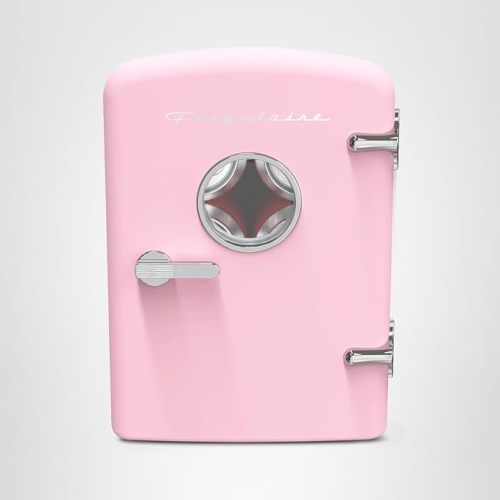 Frigidaire Retro 9-Can Mini Personal Fridge Portable Cooler for Car, Office, Bedroom, Dorm Room, or Cabin, 11.8" D x 7.1" W x 10.1" H, PINK